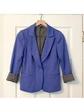 White House Black Market Lavender Single-Button Blazer with Gingham Lining